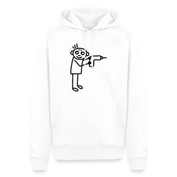 Handwerker mit Bohrmaschine - Männer Premium Bio Hoodie - Weiß - Vorne - Nico (187cm)