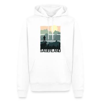 Sauerland Merch | Dorfkind Wandern Wintersport - Männer Premium Bio Hoodie - Weiß - Vorne - Nico (187cm)