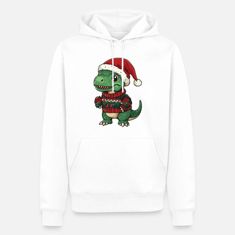 Dinosaure T-Rex Noël - Sweat à capuche Premium bio Homme - blanc