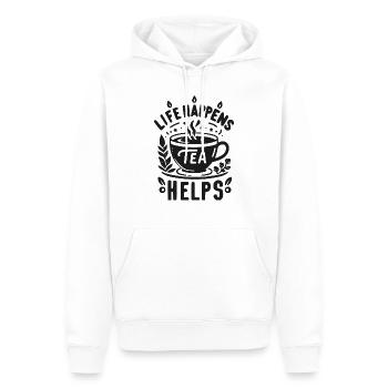 Life Happens Le thé aide - Sweat à capuche Premium bio Homme - blanc - Devant - Nico (187cm)