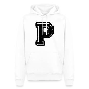 lettre P - Sweat à capuche Premium bio Homme - blanc - Devant - Nico (187cm)