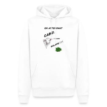 En attendant cabri i manze salade - Sweat à capuche Premium bio Homme - blanc - Devant - Nico (187cm)