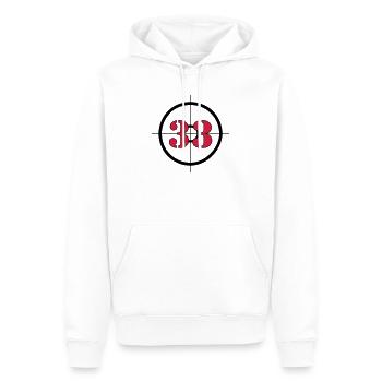 Représente : 33 (V) - Sweat à capuche Premium bio Homme - blanc - Devant - Nico (187cm)