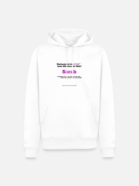 Ich bin Sarah - Sarah als Vorname - Mädchen - Männer Premium Bio Hoodie - Weiß