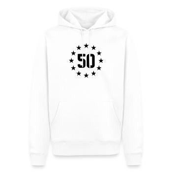 50 ans - Sweat à capuche Premium bio Homme - blanc - Devant - Nico (187cm)
