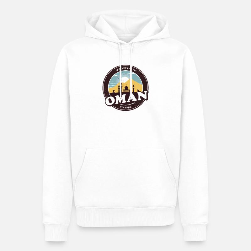 Oman Vintage Mosquée Design - Sweat à capuche Premium bio Homme - blanc