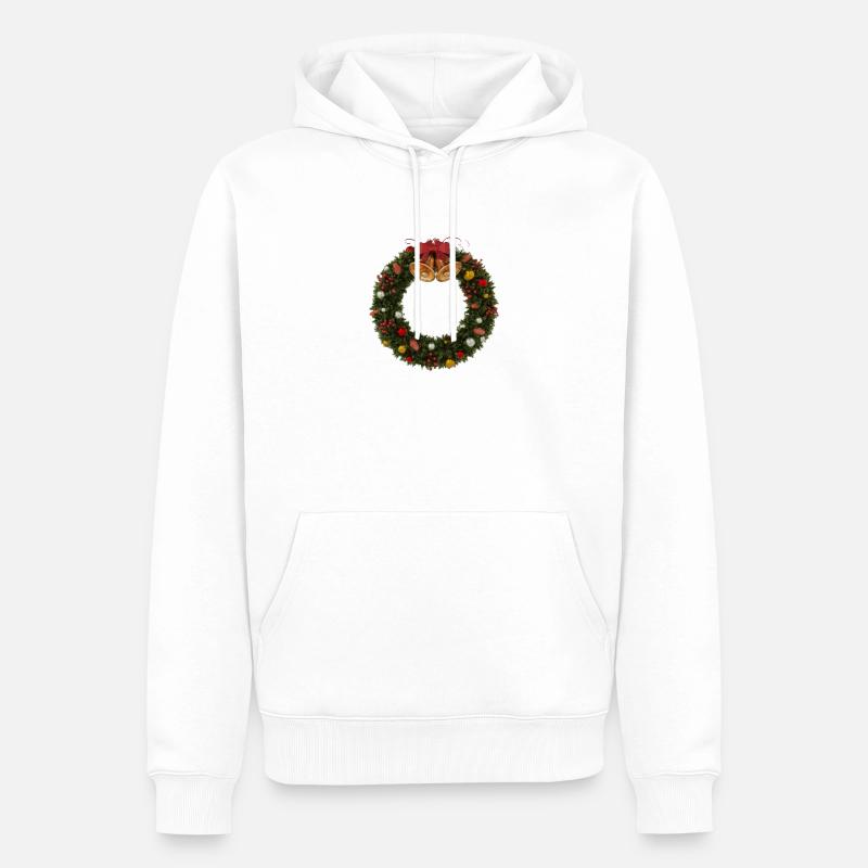 Weihnachtskranz mit Glocken und Schleife - Männer Premium Bio Hoodie - Weiß