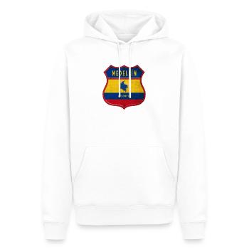 Design des armoiries de Medellín, en Colombie - Sweat à capuche Premium bio Homme - blanc - Devant - Nico (187cm)