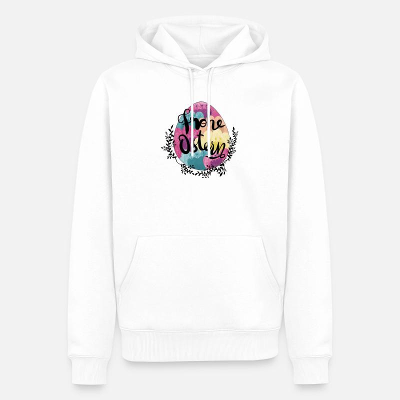 Fleurs d’oeufs de Pâques Joyeuses Pâques - Sweat à capuche Premium bio Homme - blanc