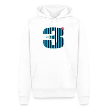 STYLO BLEU TROIS NUMÉROS 3 ÉLÈVES DE TROISIÈME ANNÉE - Sweat à capuche Premium bio Homme - blanc - Devant - Nico (187cm)