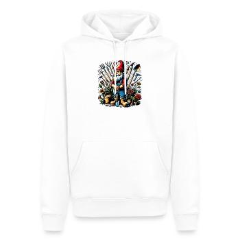 Nain de jardin coloré et vivant entouré d’outils - Sweat à capuche Premium bio Homme - blanc - Devant - Nico (187cm)