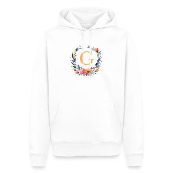 G Monogramm, Blumen-Kranz, personalisierbar - Männer Premium Bio Hoodie - Weiß - Vorne - Nico (187cm)