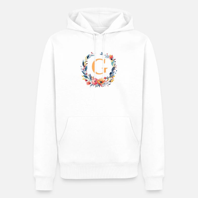 G Monogram, Couronne de fleurs, Personnalisable - Sweat à capuche Premium bio Homme - blanc