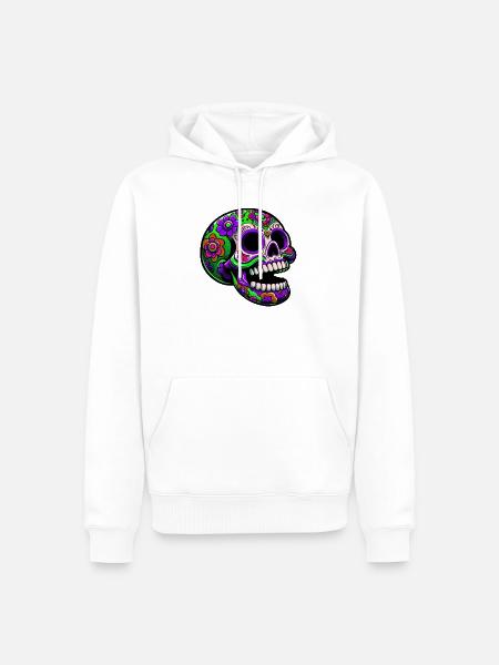 Leuchtender Totenkopf mit Blumenmotiv - Männer Premium Bio Hoodie - Weiß