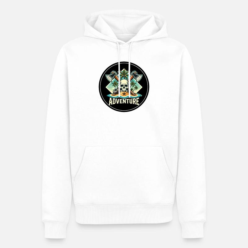 Abenteuer Skull Insel Patch - Männer Premium Bio Hoodie - Weiß