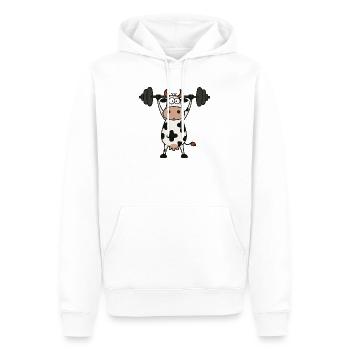 Lustige Kuh Barbell Workout Fitness Bodybuilding - Männer Premium Bio Hoodie - Weiß - Vorne - Nico (187cm)