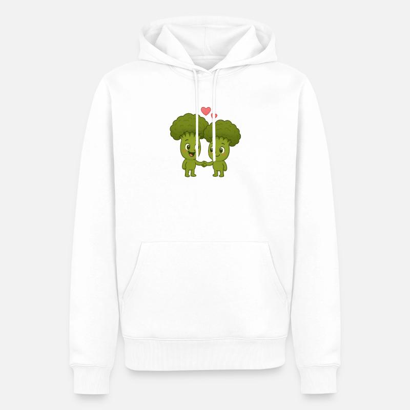 Mignon brocoli avec des cœurs - Sweat à capuche Premium bio Homme - blanc