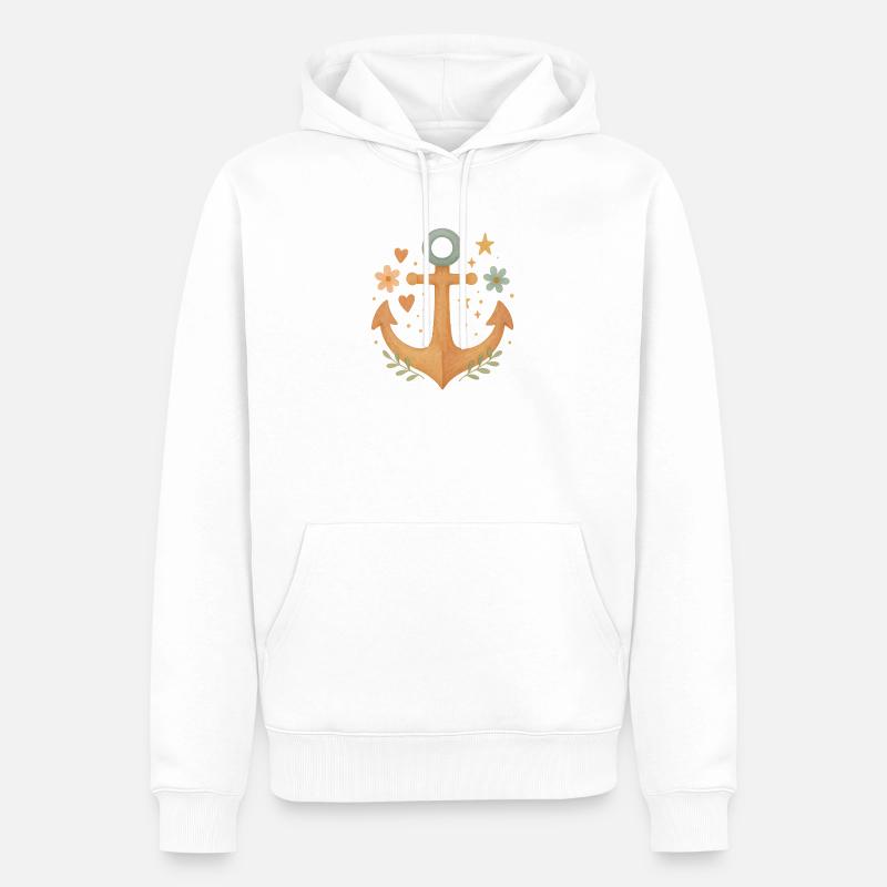 Boho Anker mit Blumen & Herzen Design - Männer Premium Bio Hoodie - Weiß