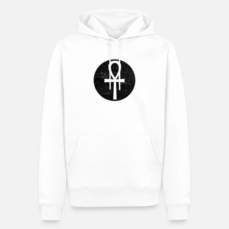 Croix égyptienne Ankh dans cercle noir - Sweat à capuche Premium bio Homme - blanc