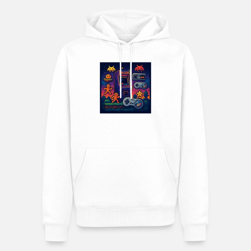 Conception de jeu d’arcade Pixel rétro - Sweat à capuche Premium bio Homme - blanc
