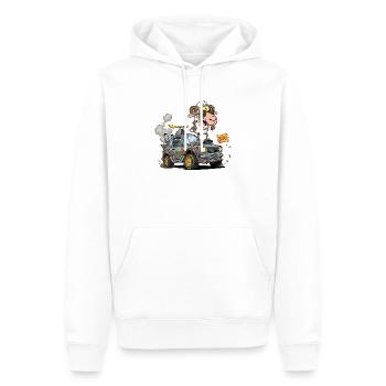 Conducteur de mouton de dessin animé dans un véhicule tout-terrain - Sweat à capuche Premium bio Homme - blanc - Devant - Nico (187cm)