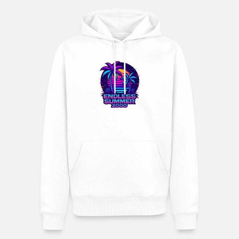 Néon coucher de soleil palmiers design - Sweat à capuche Premium bio Homme - blanc