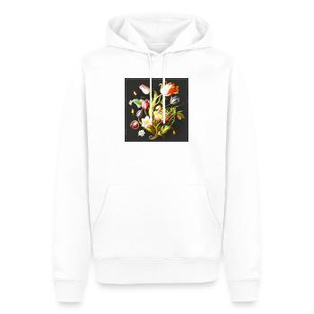 Florales Kunstwerk mit Lebendigen Blüten Stickerei - Männer Premium Bio Hoodie - Weiß - Vorne - Nico (187cm)