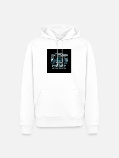 Lift Heavy Live Strong Barbell - Männer Premium Bio Hoodie - Weiß