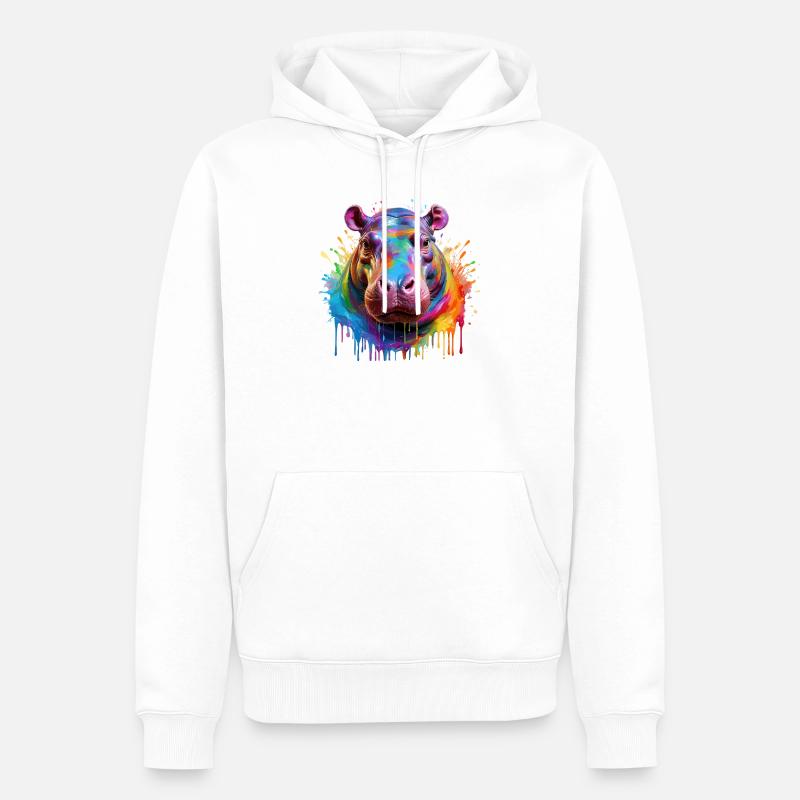 Bunter Hippo Farbexplosion - Männer Premium Bio Hoodie - Weiß