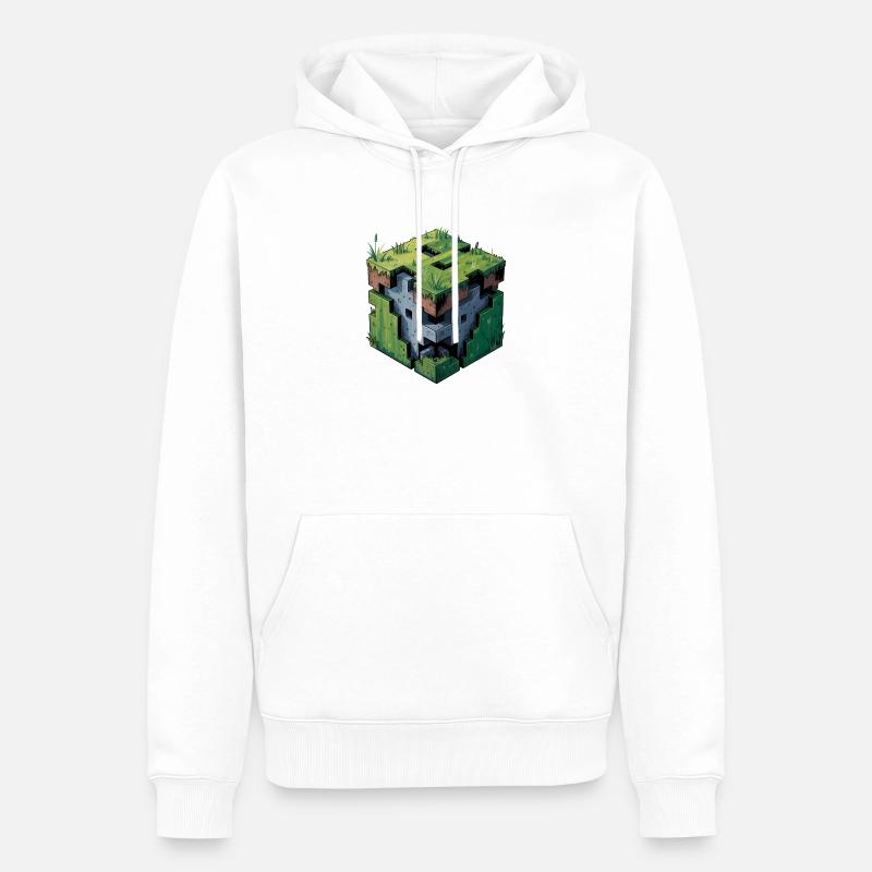 Dirt Block - Logo Low Poly cool - Sweat à capuche Premium bio Homme - blanc