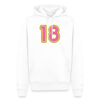 18. 18 ANS. 18e ANNIVERSAIRE. ANNIVERSAIRE 18 ANS. - Sweat à capuche Premium bio Homme - blanc - Devant - Nico (187cm)