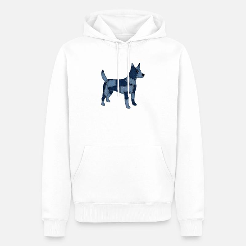 Chien en patchwork en denim - Sweat à capuche Premium bio Homme - blanc