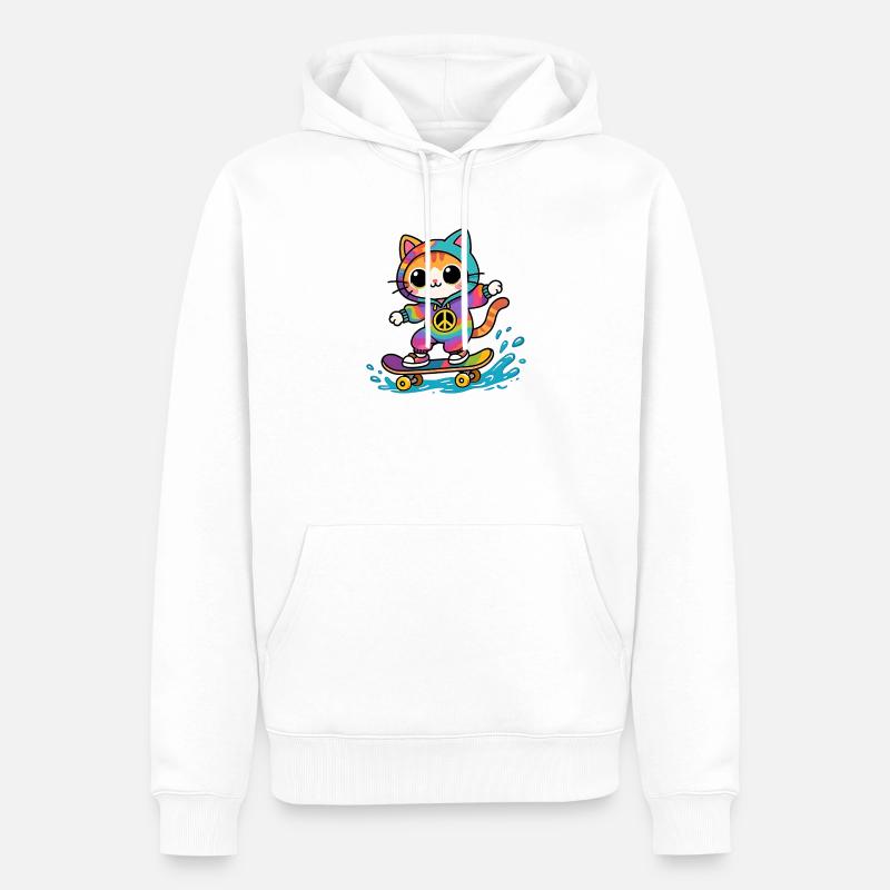 Chat multicolore skateboard - Sweat à capuche Premium bio Homme - blanc