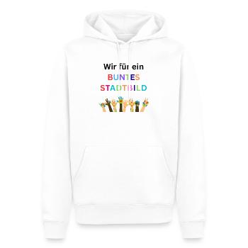 Wir für ein buntes Stadtbild, Virlfalt, Diversität - Männer Premium Bio Hoodie - Weiß - Vorne - Nico (187cm)