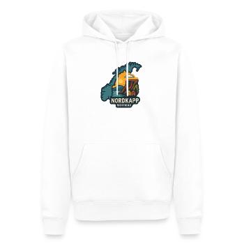 Sonnenuntergang am Nordkap bei Klippan in Norwegen - Männer Premium Bio Hoodie - Weiß - Vorne - Nico (187cm)