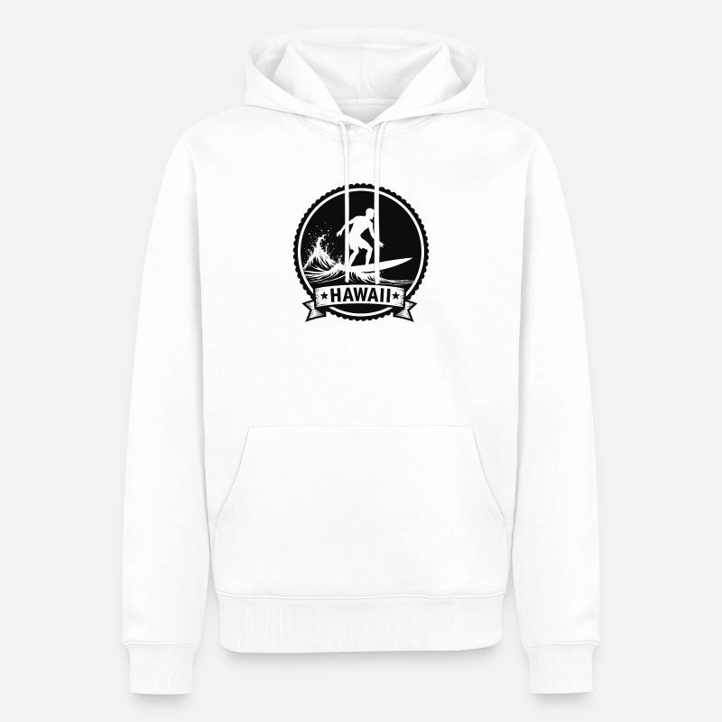 Insigne des vagues de surf d’Hawaï - Sweat à capuche Premium bio Homme - blanc