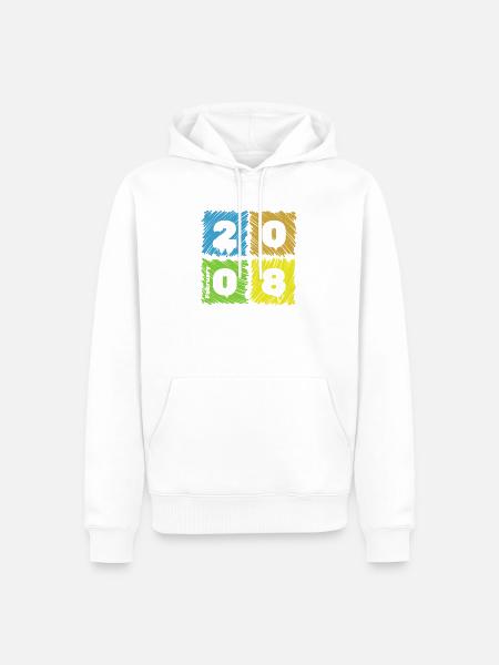 18. Geburtstag Farbige Patches since 02/2008 - Männer Premium Bio Hoodie - Weiß