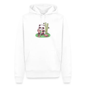 Un panda mignon lisant un livre près des plants de bambou - Sweat à capuche Premium bio Homme - blanc - Devant - Nico (187cm)