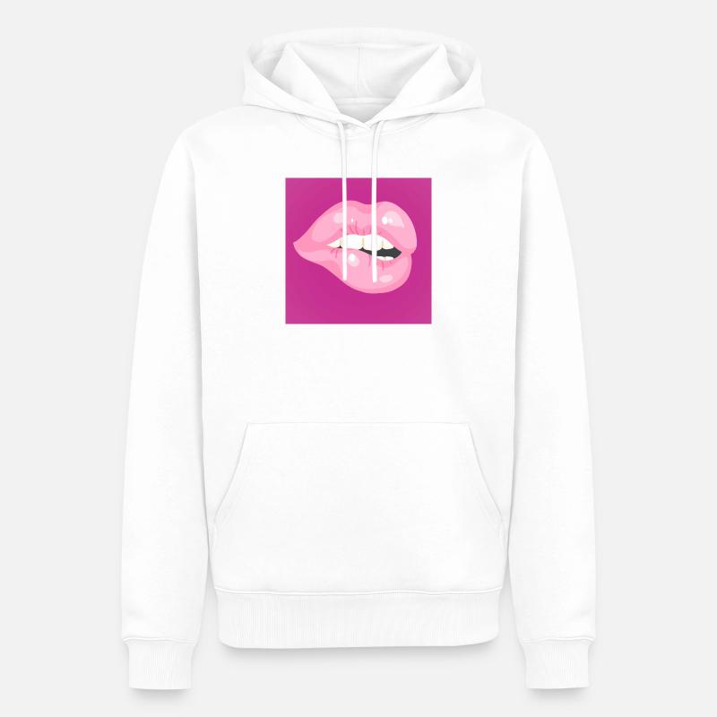 Glänzender pinker Lippenbiss auf Magenta - Männer Premium Bio Hoodie - Weiß