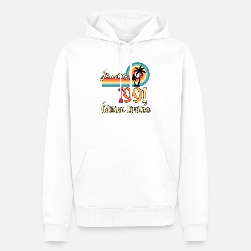 Janvier 1991 – Édition limitée rétro - Sweat à capuche Premium bio Homme - blanc
