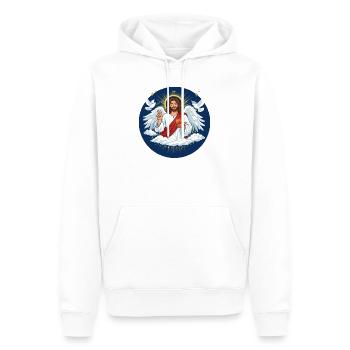 Himmlische Liebe: Jesus mit Herz - Männer Premium Bio Hoodie - Weiß - Vorne - Nico (187cm)