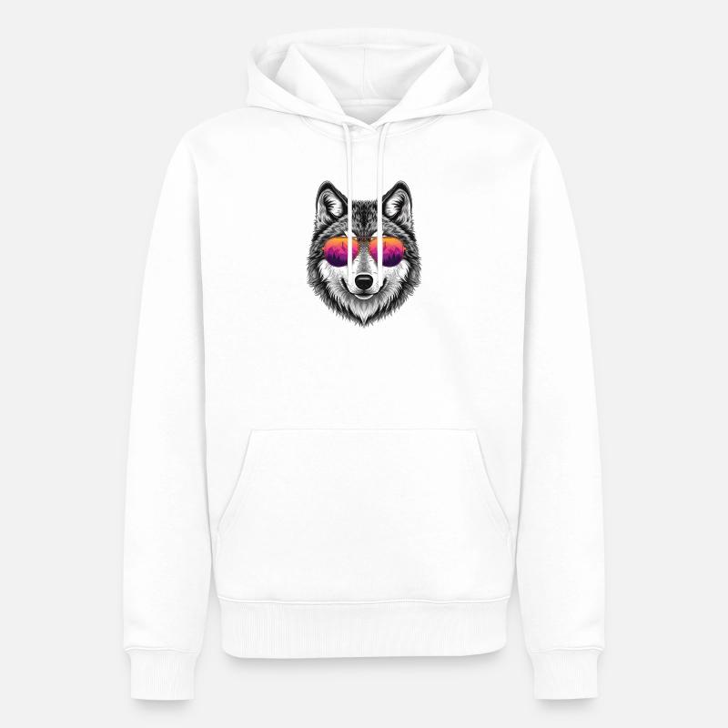 Cool Wolf with Sunglasses Graphic Tee - Sweat à capuche Premium bio Homme - blanc
