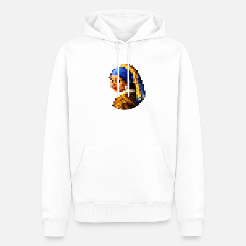 Das Mädchen mit dem pixeligen Perlenohrring - Männer Premium Bio Hoodie - Weiß