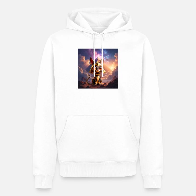 Pharaon Cat devant la pyramide - Sweat à capuche Premium bio Homme - blanc