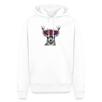 Hirsch mit Blumenkrone und Sonnenbrille - Männer Premium Bio Hoodie - Weiß - Vorne - Nico (187cm)
