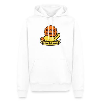 Kita Coat of Arms Caring Hands Logo - Men’s Premium Organic Hoodie - white - Front - Nico (187cm)