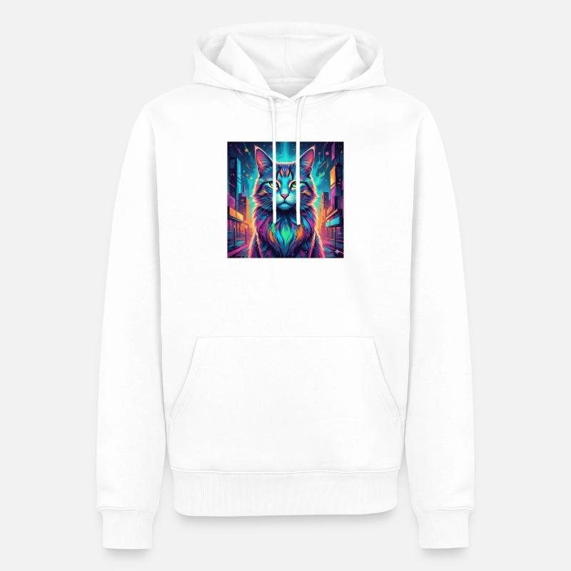 Chat néon - Sweat à capuche Premium bio Homme - blanc
