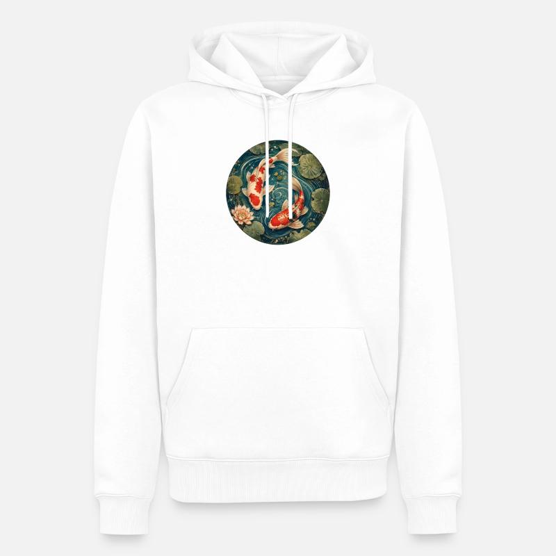 Étang Koi - Sweat à capuche Premium bio Homme - blanc