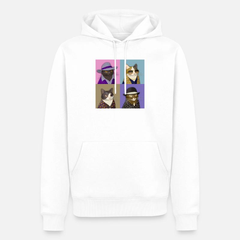 Badass Cat Quartet - Sweat à capuche Premium bio Homme - blanc