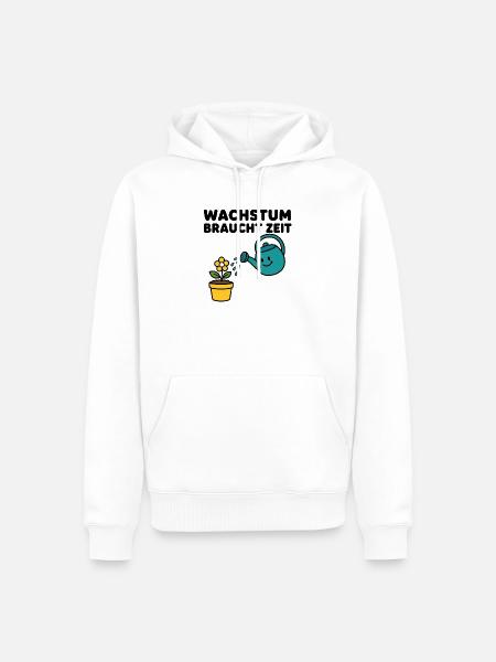 Wachstum braucht Zeit – Comic-Blume mit Gießkanne - Männer Premium Bio Hoodie - Weiß